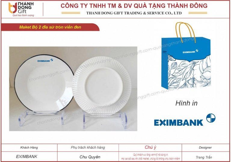 Bộ 2 đía sứ tròn - Eximbank
