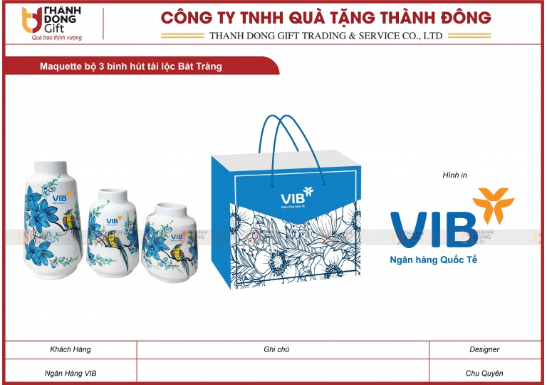 Bộ 3 Bình Hút Tài Lộc Bát Tràng - Ngân Hàng VIB