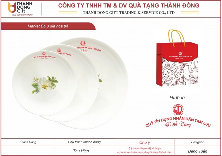 Bộ 3 đĩa sứ trắng - QTD Tam Lưu
