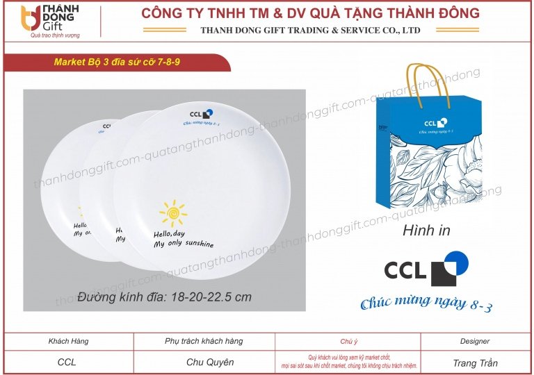 Bộ 3 đĩa sứ tròn - CCL