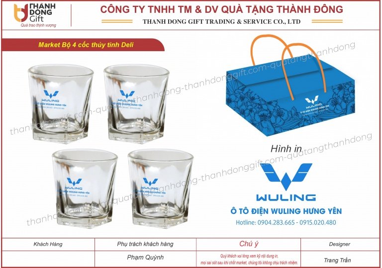 bộ 4 cốc thủy tinh deli - wuling hưng yên