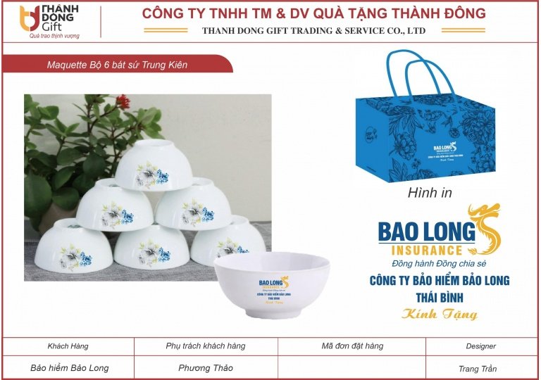 Bộ 6 bát cơm trắng sứ Trung Kiên - Bảo hiểm Bảo Long