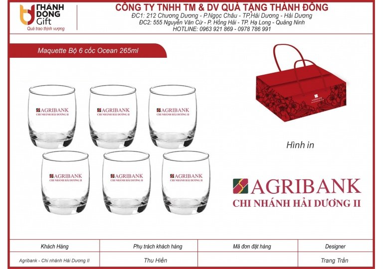 Bộ 6 cốc Oean - Agribank chi nhánh Hải Dương II