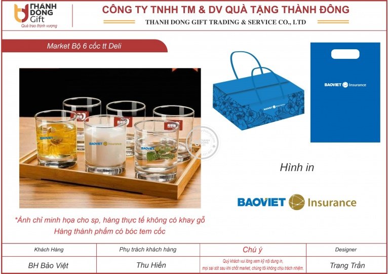 Bộ 6 cốc thủy tinh deli - bảo hiểm bảo việt