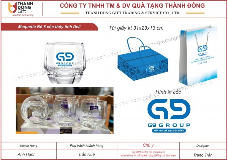 bộ 6 cốc thủy tinh deli - g9 group