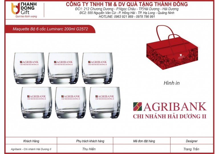 Bộ 6 cốc thủy tinh Luminarc - agribank chi nhánh hải dương ii