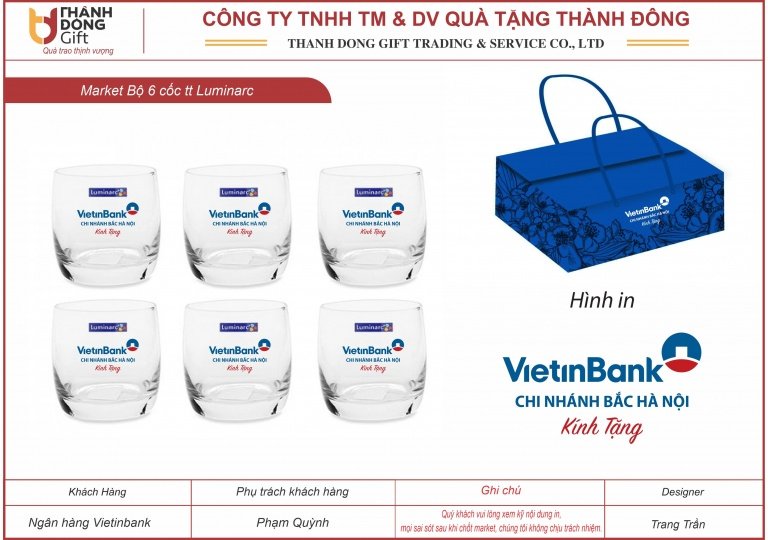 Bộ 6 cốc thủy tinh Luminarc - vietinbank chi nhánh bắc hà nội