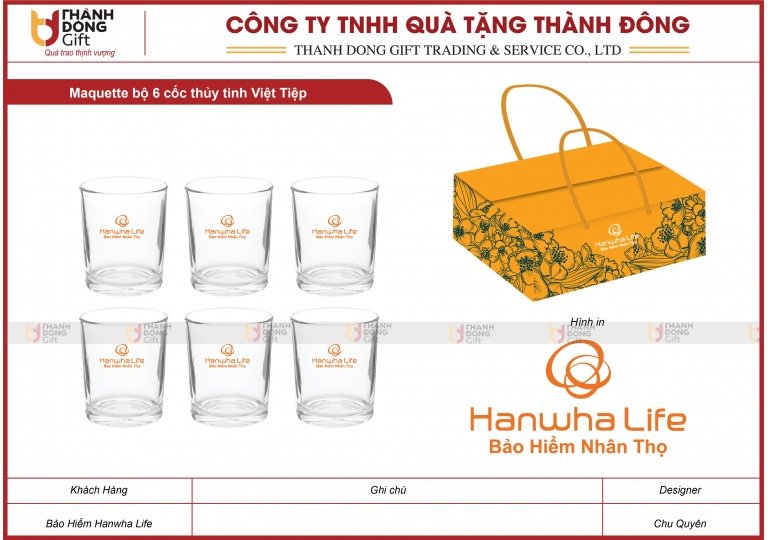 Bộ 6 Cốc Thủy Tinh Việt Tiệp - Bảo Hiểm Hanwha Life