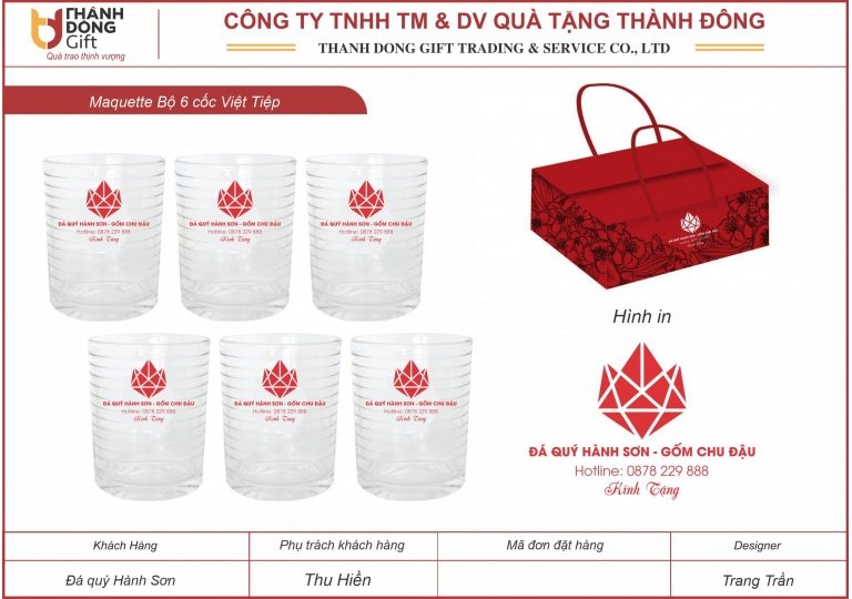 Bộ 6 cốc thủy tinh Việt Tiệp VT10 - Đá quý Hành Sơn