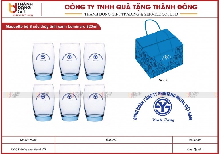 Bộ 6 Cốc Thủy Tinh Xanh 320ml - Shinyang Metal VN