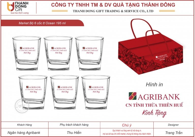 bộ 6 cốc vuông thủy tinh ocean - agribank huế
