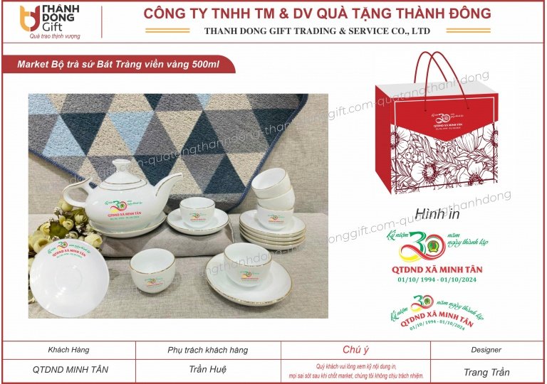 Bộ ấm chén Bát Tràng - kỷ niệm 30 năm qtd minh tân