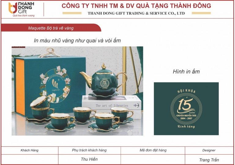 bộ ấm chén men xanh viền vàng - hội khóa 15 năm thpt nguyễn trãi
