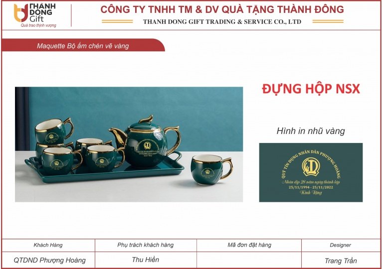 bộ ấm chén men xanh viền vàng - qtd phượng hoàng
