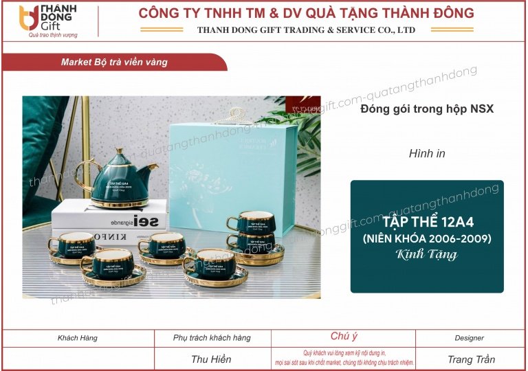 bộ ấm chén men xanh viền vàng - tập thể 12a4