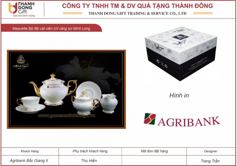 bộ ấm chén minh long đài cát viền chỉ vàng - agribank bắc giang