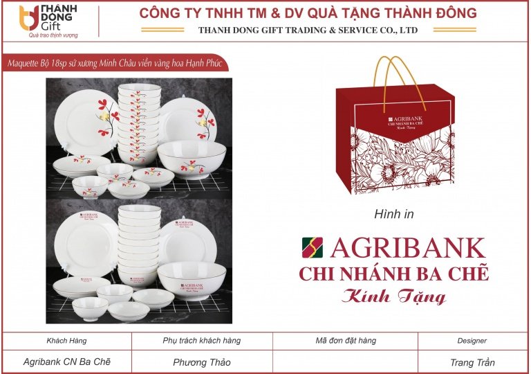 bộ àn ăn 18sp sứ minh châu viền vàng có hoa - agribank ba chẽ