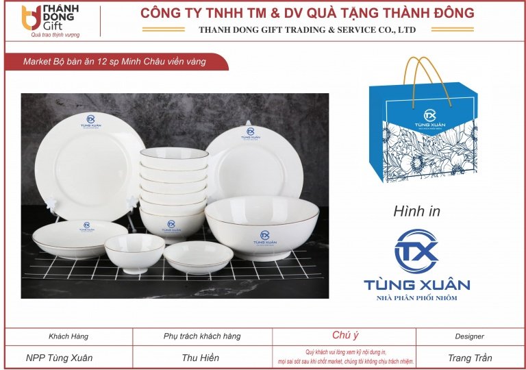 Bộ bàn ăn 12 sp sứ Minh Châu viền vàng - NPP Tùng Xuân