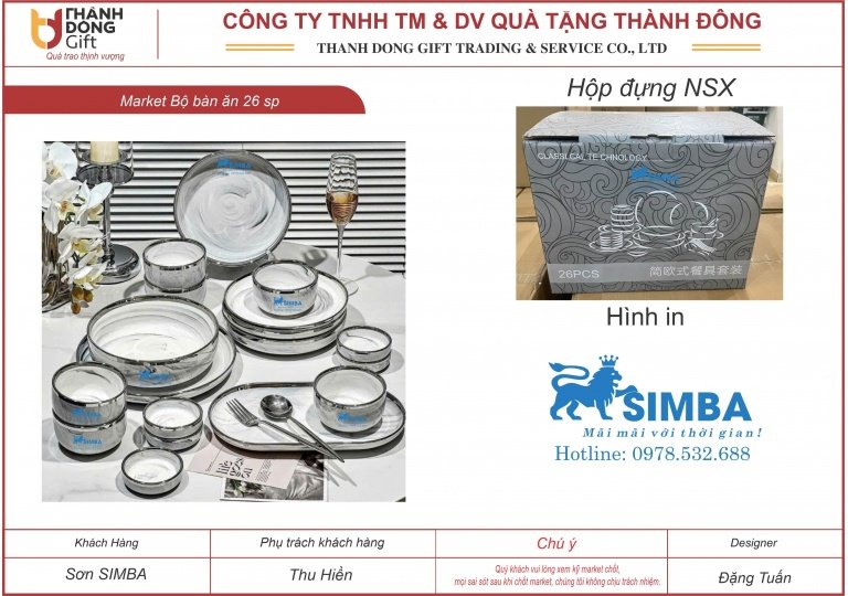 Bộ bàn ăn 26sp vân đá - Simba
