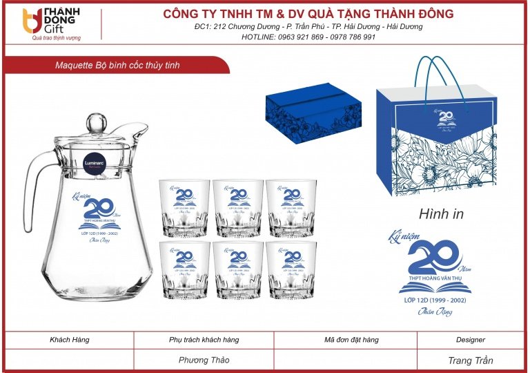 bộ bình cốc thủy tinh - kỷ niệm 20 năm thpt hoàng văn thụ