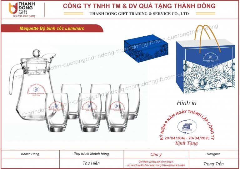 Bộ bình cốc thủy tinh luminarc - công ty at