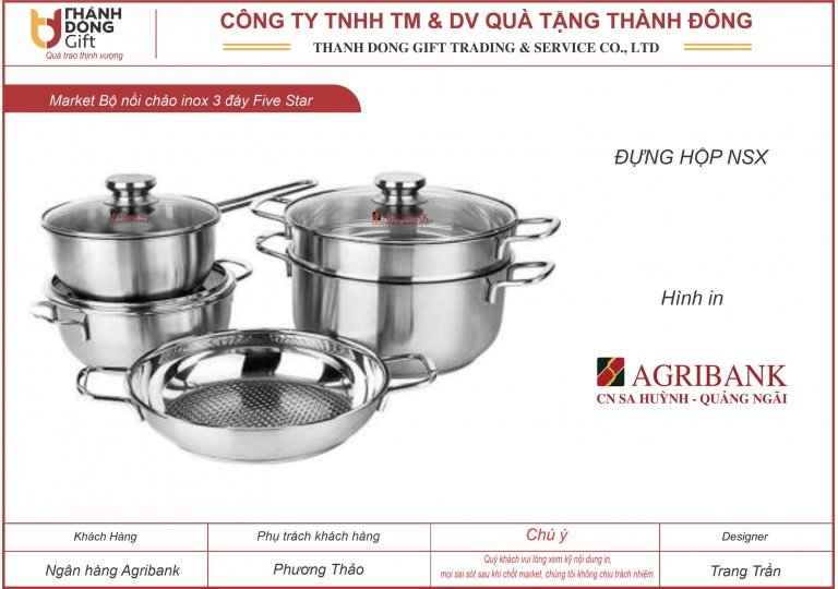 Bộ nồi chảo inox Five Star 5 sản phẩm - Agribank Sa Huỳnh