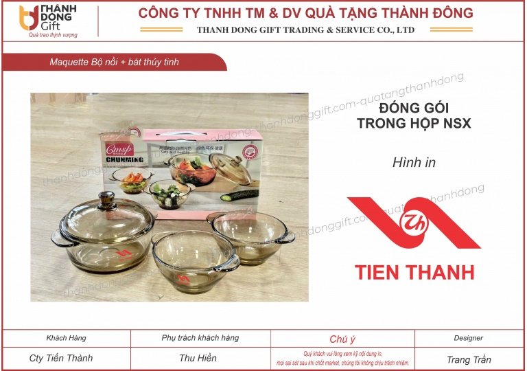 Bộ nồi thủy tinh đựng thức ăn có nắp - Tiến Thành