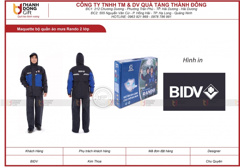 Bộ quần áo mưa Rando 2 lớp - BIDV