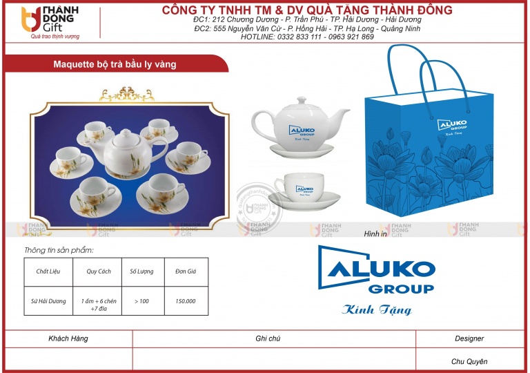 Bộ trà bầu ly vàng - Aluko group