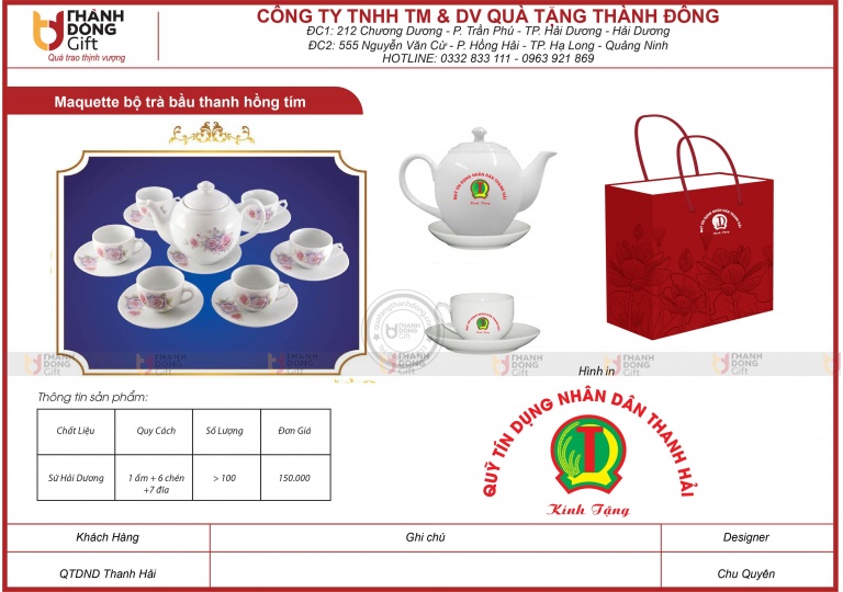 Bộ trà bầu thanh hồng tím - Quỹ TDND Thanh Hải