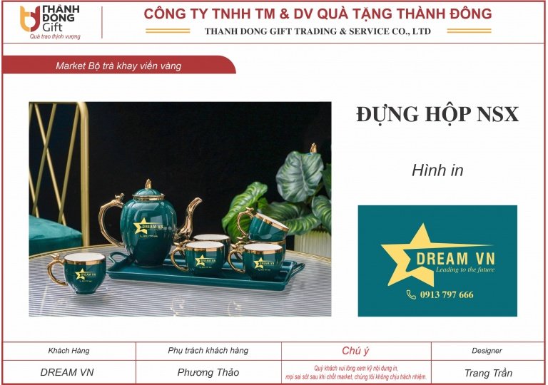 bộ trà khay men xanh viền vàng - dream vn