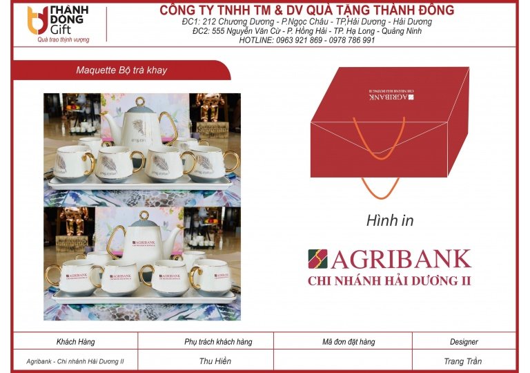 bộ trà khay viền vàng - agribank chi nhánh hải dương ii