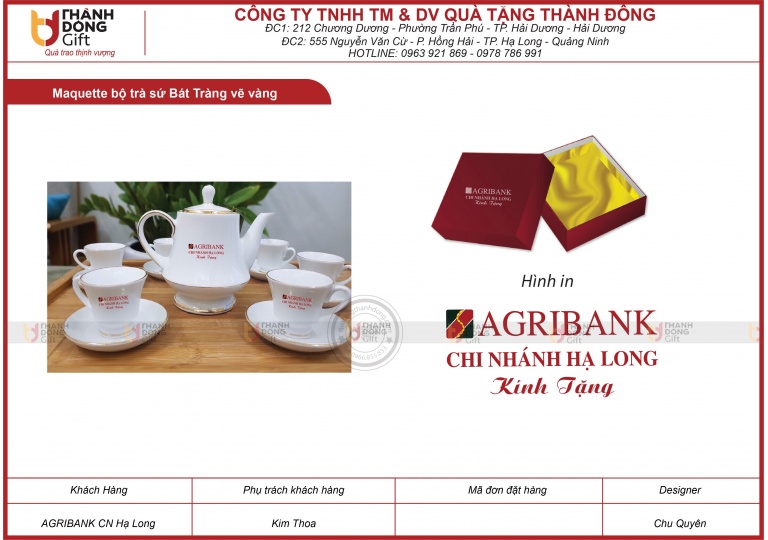 Bộ trà sứ Bát Tràng vẽ vàng - AGRIBANK chi nhánh HẠ LONG
