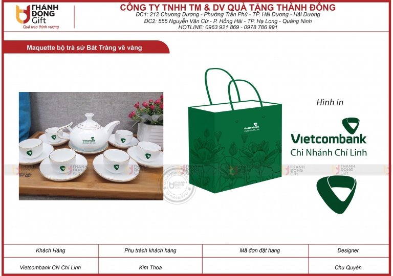 Bộ trà sứ Bát Tràng vẽ vàng - VIETCOMBANK chi nhánh CHÍ LINH