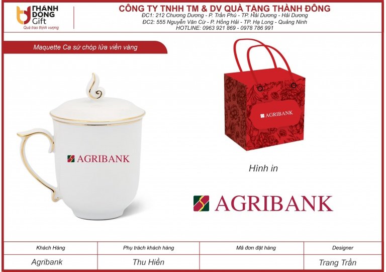 Ca sứ Bát Tràng viền vàng có nắp - Agribank