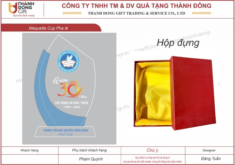 Cúp pha lê lưu niệm - Trường Tiêu học Nguyễn Lương Bằng