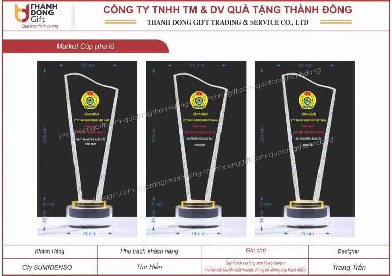 Cúp pha lê vinh danh - Sumidenso
