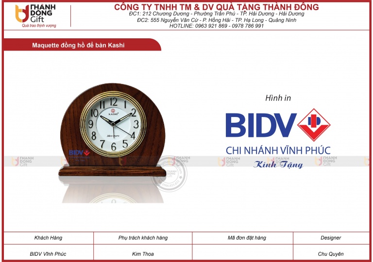 Đồng hồ để bàn Kashi - BIDV chi nhánh VĨNH PHÚC