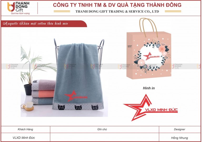 Khăn mặt cotton thêu hình mèo - VLXD Minh Đức