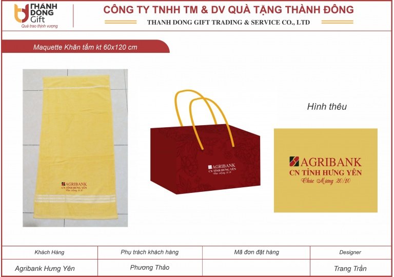 Khăn tắm màu vàng - Agribank Hưng Yên