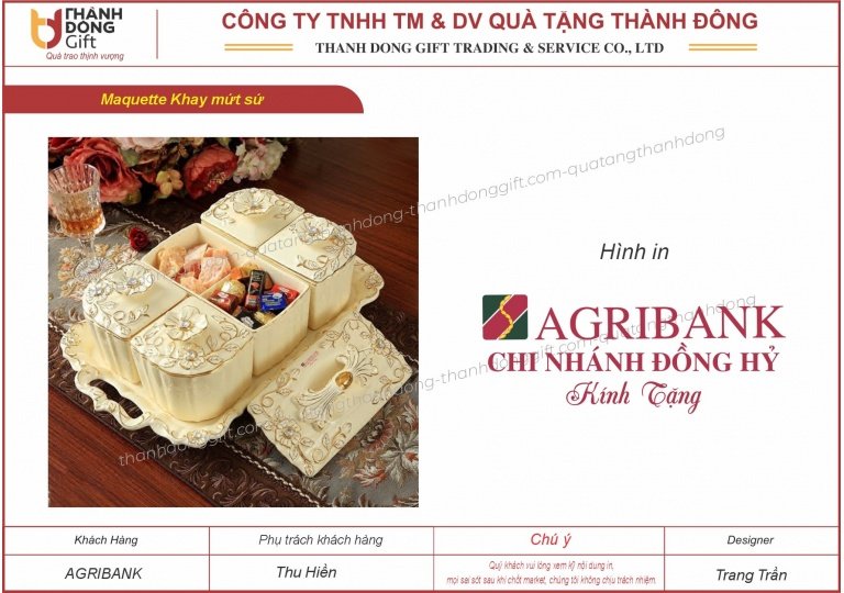 Khay mứt sứ viền vàng hoa nổi - Agribank đồng hỷ