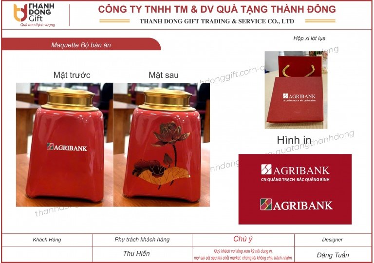 Lọ chè sứ Bát Tràng - Agribank quảng trạch
