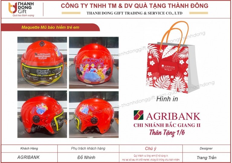 Mũ bảo hiểm trẻ em quà tặng 1/6 - Agribank Bắc Giang
