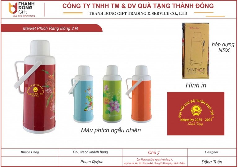 Phích nhựa Rạng Đông 2 lít - Chi bộ thôn Phù Tải