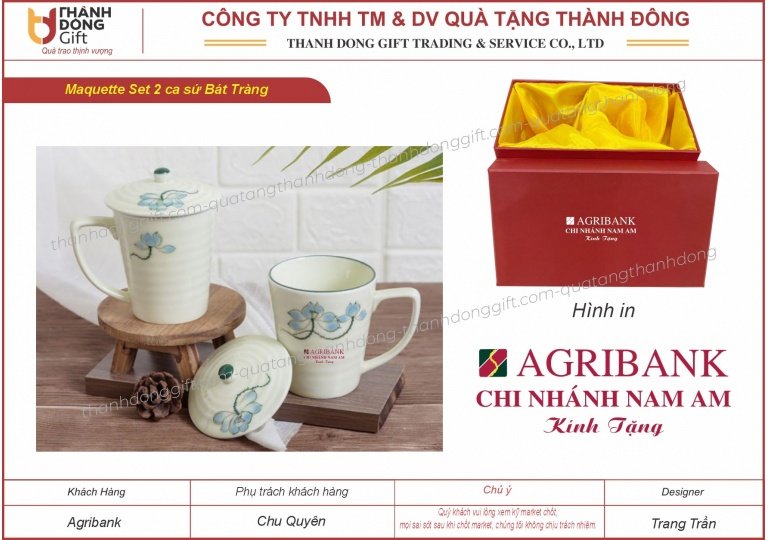 Set 2 ca sứ Bát Tràng có nắp - Agribank Nam Am