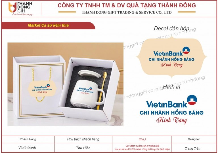 Set ca sứ kèm thìa - Vietinbank Hồng Bàng